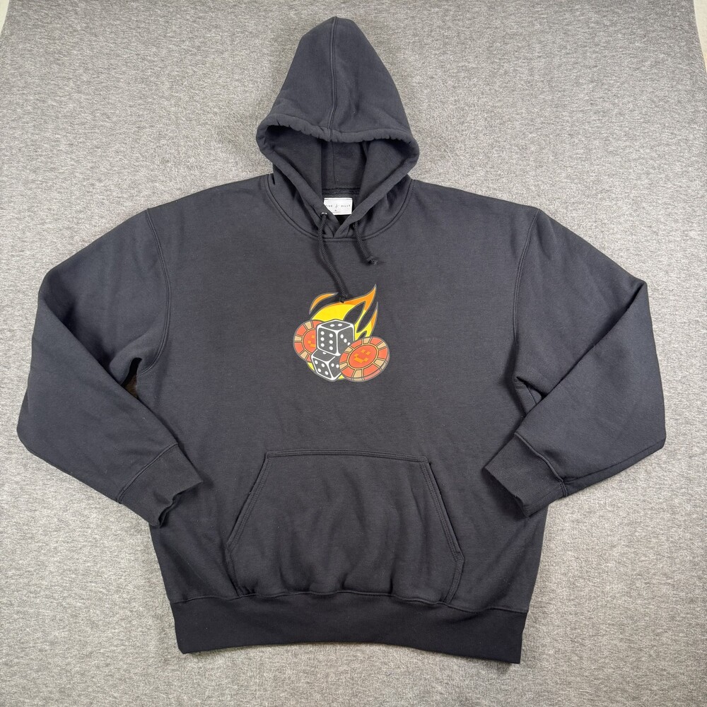 Five Hills Hoodie Mens Extra Large Black Dice Poker Chips Flames Pullover Casino